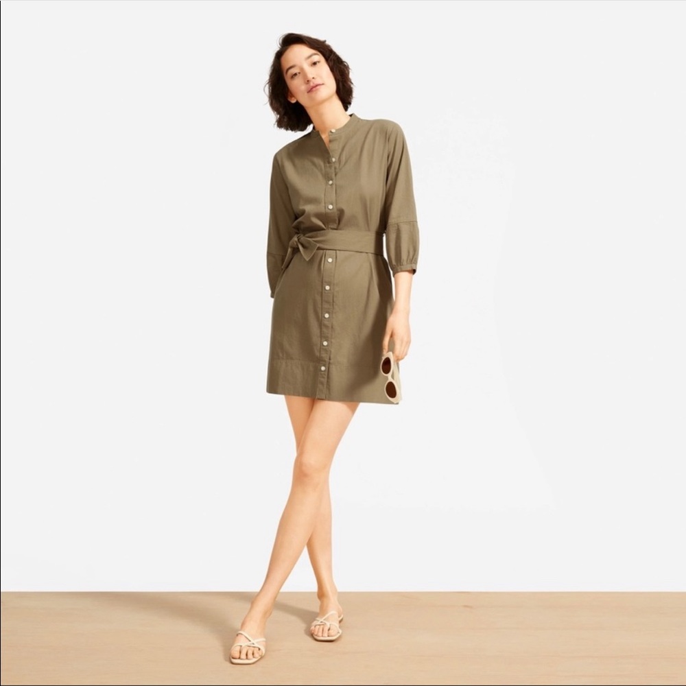Everlane Cotton Weave Collarless Belted Shirtdress Size 10